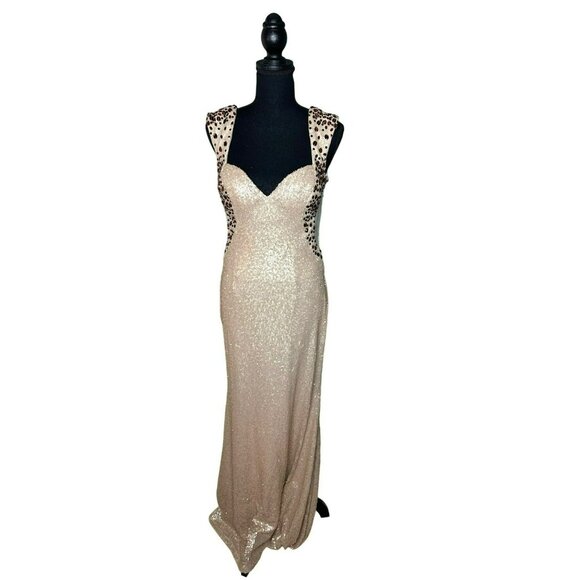 Lux Gal Women's 10 All Over Sequin and Beaded Straps Long Formal Gown - Picture 1 of 7